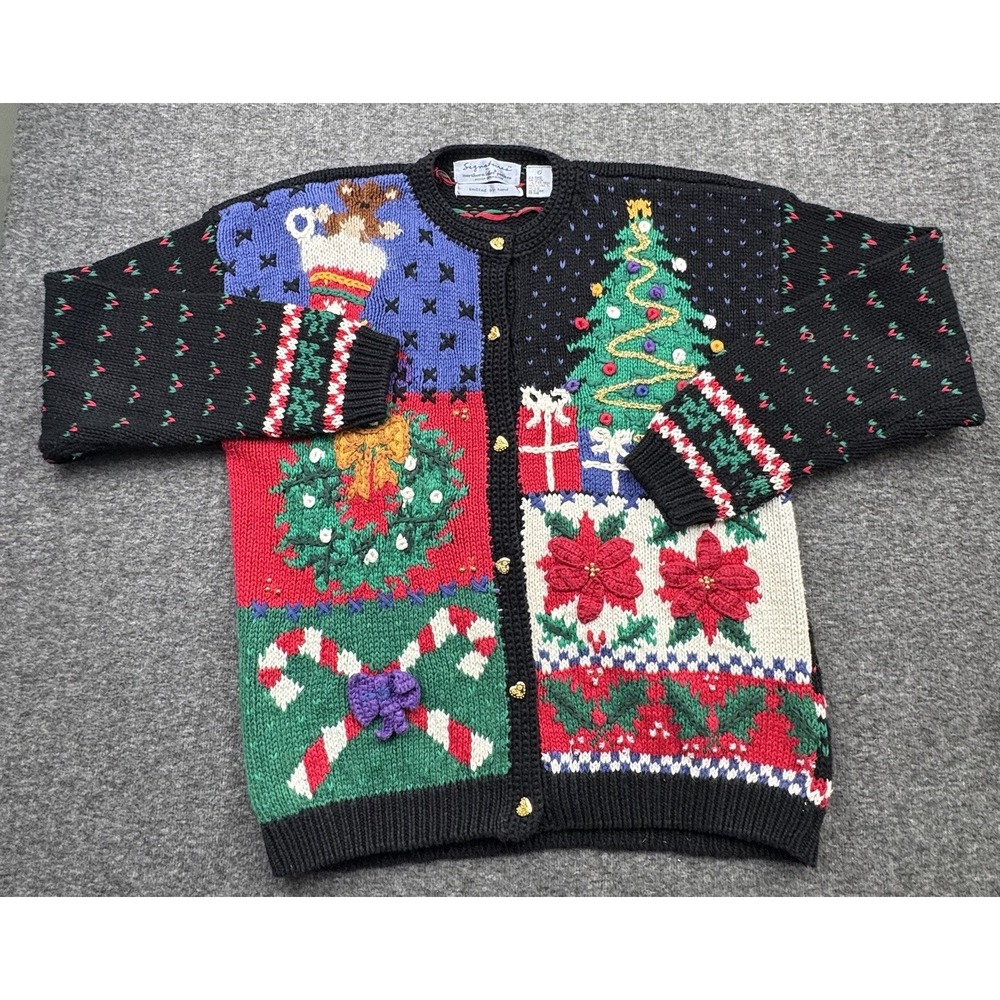 Signatures Northern Isles Cardigan Christmas‎ Sweater Granny Sz PL Petite Vtg